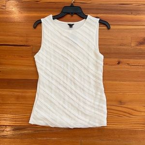 Ann Taylor Petite Size MP Blouse Warm White with Diagonal Sequin Detaili…